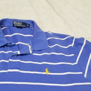 VTG Polo Ralph Lauren Blue White Stripe Polo Top Men XL Retro Y2K Classic Casual